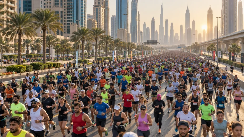 Vast Marathon Crowd on a Dubai Boulevard